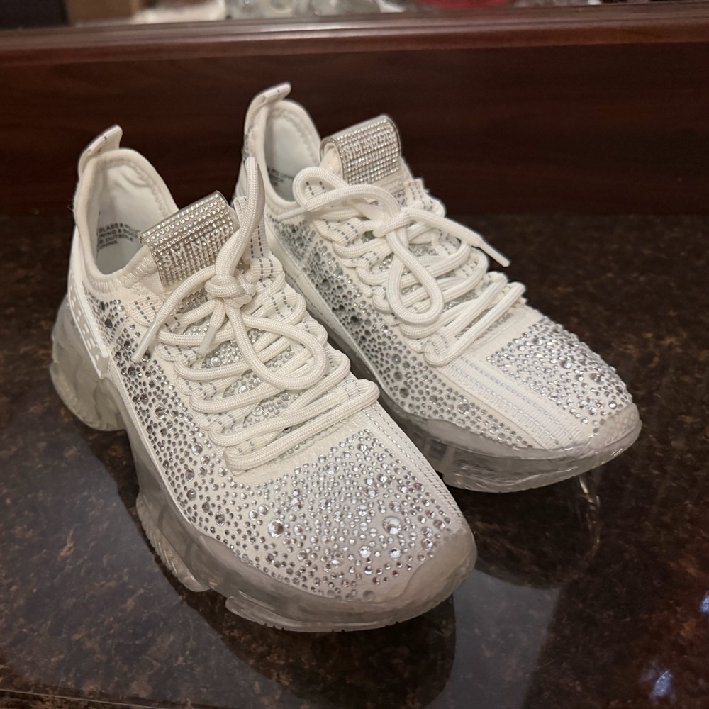 Steve Madden White Crystal-Embellished Sneaker